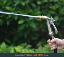 Load image into Gallery viewer, ESOW Garden Hose Nozzle, 100% Heavy Duty Metal Spray Gun with Full Brass Nozzle, 4 Watering Patterns Watering Nozzle- High Pressure Rear Trigger Design for Watering Plants, Car Wash and Showering Dog