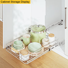 Load image into Gallery viewer, ESOW Pull Out Cabinet Organizer 1 Tier (14.96&quot; W x 20.8&quot; D), Heavy Duty Under Sink Slide Out Storage Shelf with Wooden Handle for Kitchen, Bathroom, Pantry, SUS304 Chrome Finish
