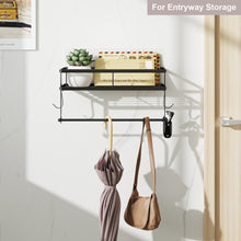 Load image into Gallery viewer, ESOW Paper Towel Holder with Shelf Storage, Adhesive Wall Mount 2-in-1 Basket Organizer for Kitchen &amp; Bathroom, Durable Metal Wire Design, Stainless Steel 304 Matte Black Finish
