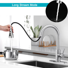 Load image into Gallery viewer, ESOW High Arc Kitchen Faucet with Pull Down Sprayer, Single Handle Kitchen Sink Faucet with Deck Plate, 3 Function Watering Modes Commercial Modern rv, SUS304 Stainless Steel Brushed Nickel Finish
