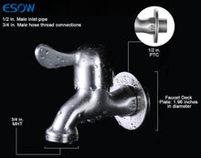 Load image into Gallery viewer, ESOW Outdoor Water Faucet SUS304 Lead- Free, Solid Irrigation Hose Bibb, 1/2 Inch MIP Connection x 3/4 Inch MHT Connection, Frost-Proof Outside Spigot for Home, Balcony, Hose Connector, Brushed Nickel
