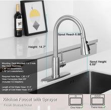 Load image into Gallery viewer, ESOW High Arc Kitchen Faucet with Pull Down Sprayer, Single Handle Kitchen Sink Faucet with Deck Plate, 3 Function Watering Modes Commercial Modern rv, SUS304 Stainless Steel Brushed Nickel Finish
