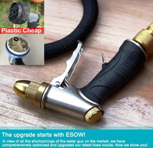 Load image into Gallery viewer, ESOW Garden Hose Nozzle 100% Heavy Duty Metal, Full Brass Nozzle &amp; ABS Non-slip Ergonomic Grip, 4 Watering Patterns, High Pressure Metal Spray Gun for Watering Plants, Car Wash and Showering Dog
