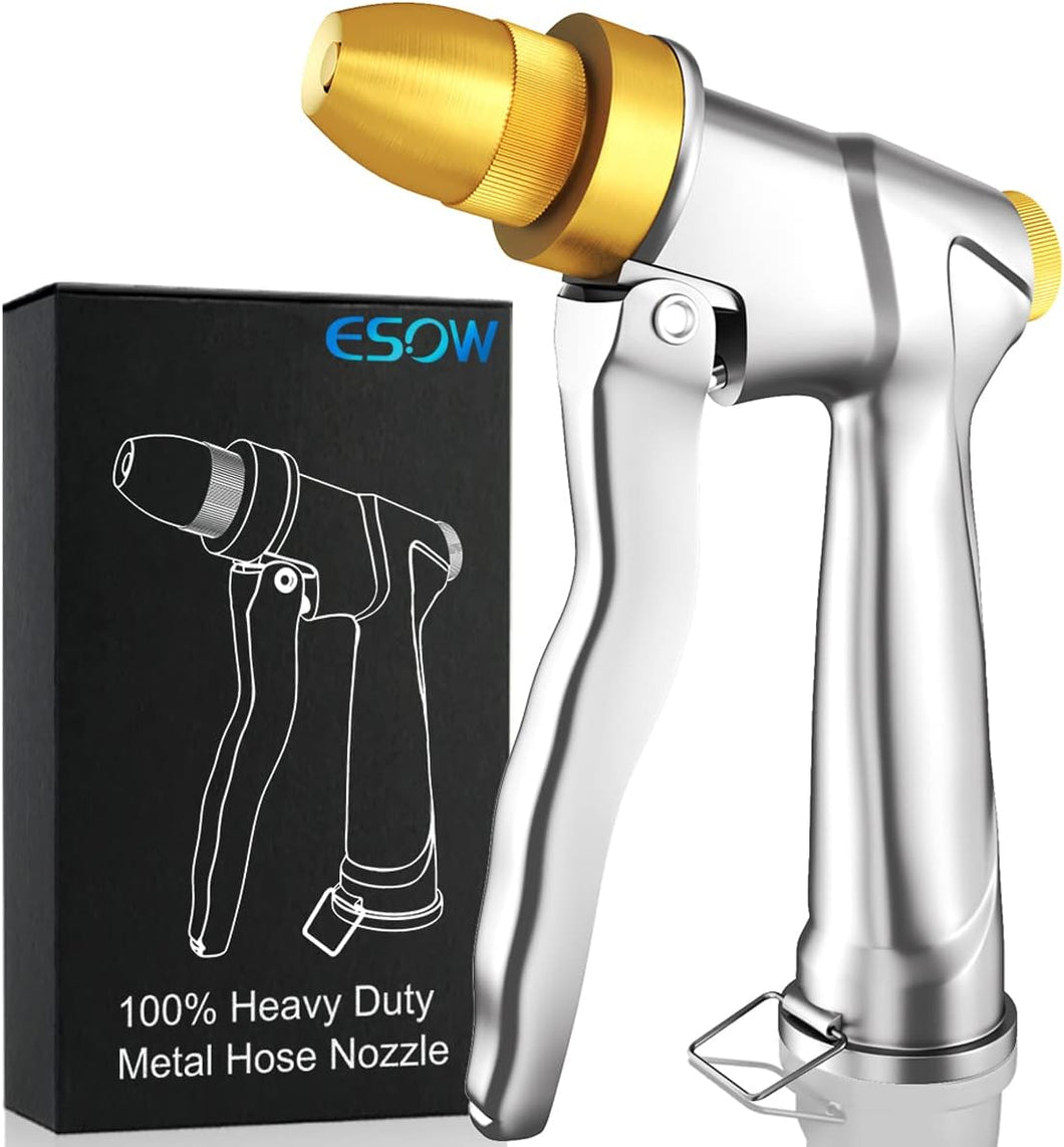 ESOW 100% Heavy Duty Metal Garden Hose Nozzle，High Pressure Water Hose Nozzle with 4 Spray Patterns Rotating, Ideal for Outdoor Lawn & Garden Watering, Car & Pet Washing