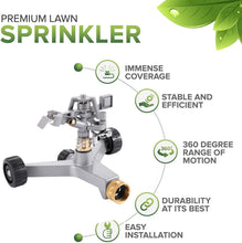 Load image into Gallery viewer, ESOW Metal Pulsating Sprinkler with Wheeled Base, Garden Lawn Sprinkler 360 Degree Rotating, Heavy-Duty Zinc Metal with Adjustable Spray Pattern for Garden Lawn, Outdoor
