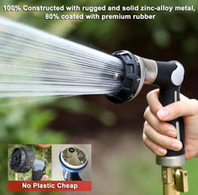 Load image into Gallery viewer, ESOW Garden Hose Nozzle 100% Heavy Duty Metal, Water Hose Sprayer with 8 Watering Patterns, Thumb Control On Off Valve, High Pressure Nozzle Sprayer for Watering Plants, Car and Pet Washing, Black
