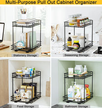 Load image into Gallery viewer, ESOW Pull Out Cabinet Organizer with 2 Tier, Heavy Duty Under Sink Slide Out Storage Shelf with Wooden Handle in Kitchen, Bathroom, Pantry, 12.79&quot; W x16.5 D x16.14 H, SUS304 Matte Black
