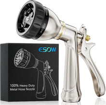 Load image into Gallery viewer, ESOW Garden Hose Nozzle 100% Heavy Duty Metal, Water Hose Sprayer with 7 Watering Patterns, Rear Trigger Design, High Pressure Nozzle Sprayer for Watering Plants, Car and Pet Washing

