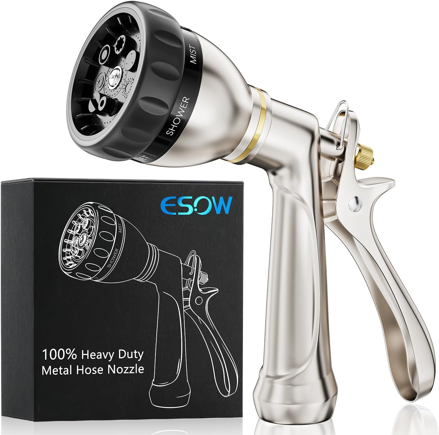 ESOW Garden Hose Nozzle 100% Heavy Duty Metal, Water Hose Sprayer with –  ESOW SHOP