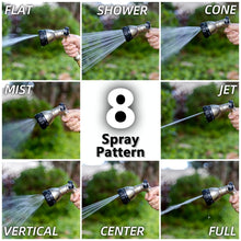 Load image into Gallery viewer, Garden Hose Nozzle, Heavy Duty Metal Water Hose Nozzle with 8 Adjustable Spray Patterns,Hose Sprayer with Thumb Control for Garden Watering, Car Washing, Pet Bathing &amp; Window Cleaning

