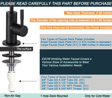 Load image into Gallery viewer, ESOW Drinking Water Faucet 100% Lead-Free, Water Filter Faucet for Kitchen Sink, Water Purification Faucet for Reverse Osmosis or Water Filtration System, Non-Air Gap, SUS304 Matte Black
