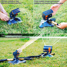 Load image into Gallery viewer, Upgraded Adjustable Oscillating Sprinkler, 16 Mini Turbine, Wide Area Coverage, Heavy-Duty Triangular Bracket Compatible for Lawn Yard Garden Watering
