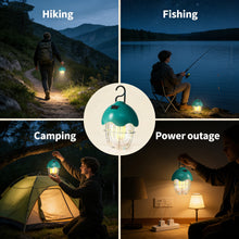 Load image into Gallery viewer, Egg Shell Rechargeable Camping Lantern, 250LM Dimmable LED Camping Light with Foldable Hook, IPX4 Waterproof USB Lantern for Kids, Camping, Hiking, Home Emergency (Turquoise Blue)
