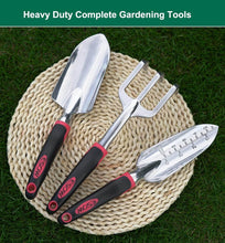 Load image into Gallery viewer, ESOW Garden Tool Set with Non-Slip Rubber Handle, 3 Piece Cast-Aluminum Heavy Duty Gardening Kit Includes Hand Trowel, Transplant Trowel and Cultivator Hand Rake, Red
