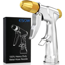 Load image into Gallery viewer, ESOW Garden Hose Nozzle, 100% Heavy Duty Metal Spray Gun with Full Brass Nozzle, 4 Watering Patterns Watering Nozzle- High Pressure Pistol Grip Sprayer for Watering Plants, Car Wash and Showering Dog

