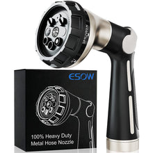 Load image into Gallery viewer, ESOW Garden Hose Nozzle Sprayer, 100% Heavy Duty Metal Water Hose Nozzle with 8 Different Spray Patterns, High Pressure Hand Sprayer for Watering Plant &amp; Lawn, Washing Car &amp; Pet
